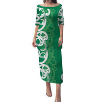 Pounamu Green Maori Puletasi Koru Kowhaiwhai LT7 Long Dress Green - Polynesian Pride