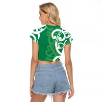 Pounamu Green Maori Raglan Cropped T Shirt Koru Kowhaiwhai LT7 - Polynesian Pride