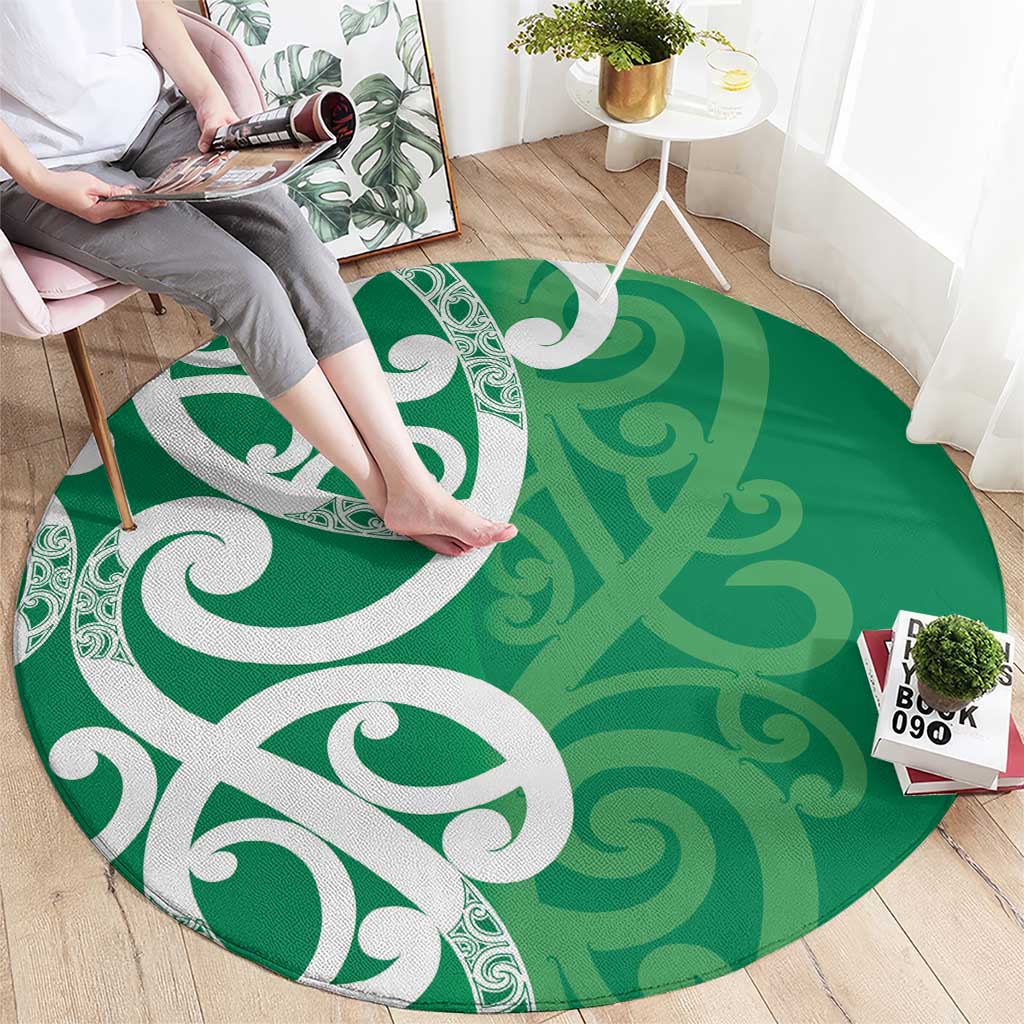 Pounamu Green Maori Round Carpet Koru Kowhaiwhai LT7 - Polynesian Pride