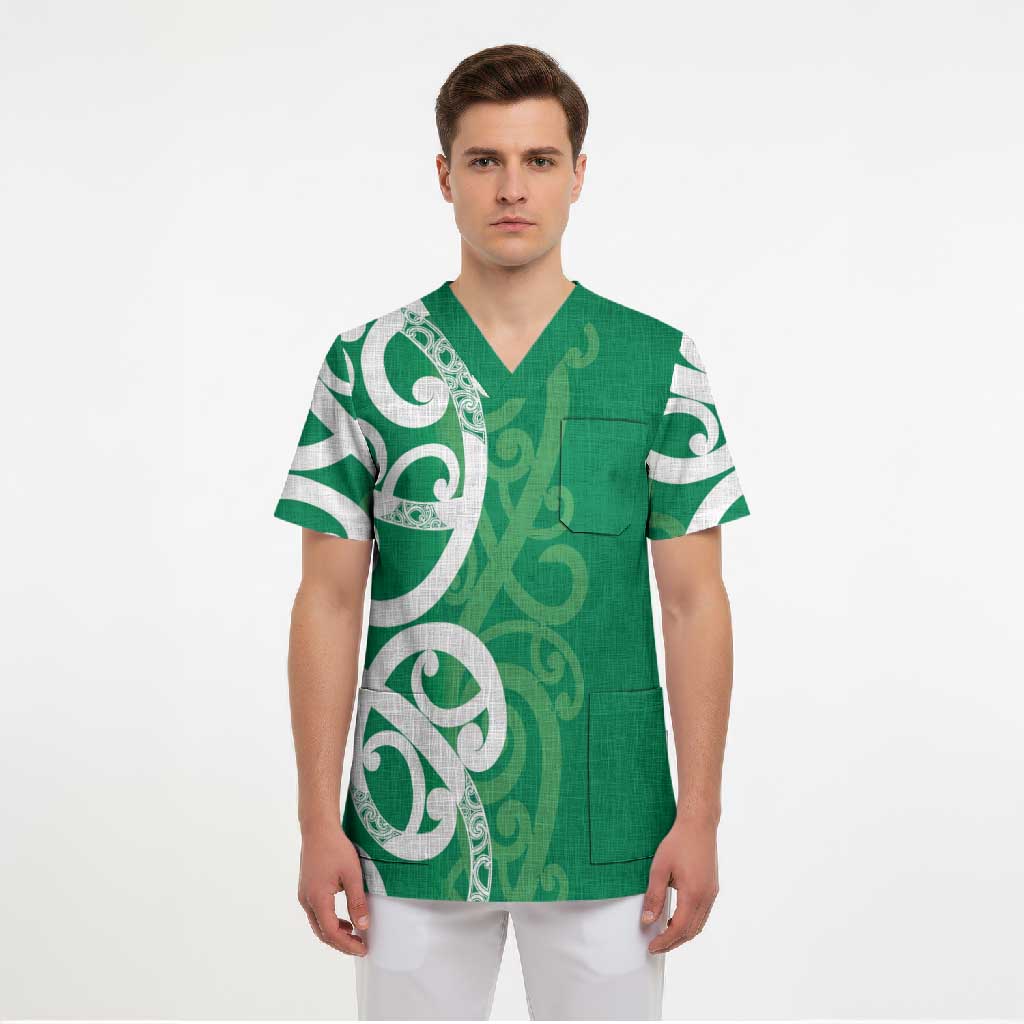 Pounamu Green Maori Scrub Top Koru Kowhaiwhai LT7 - Polynesian Pride