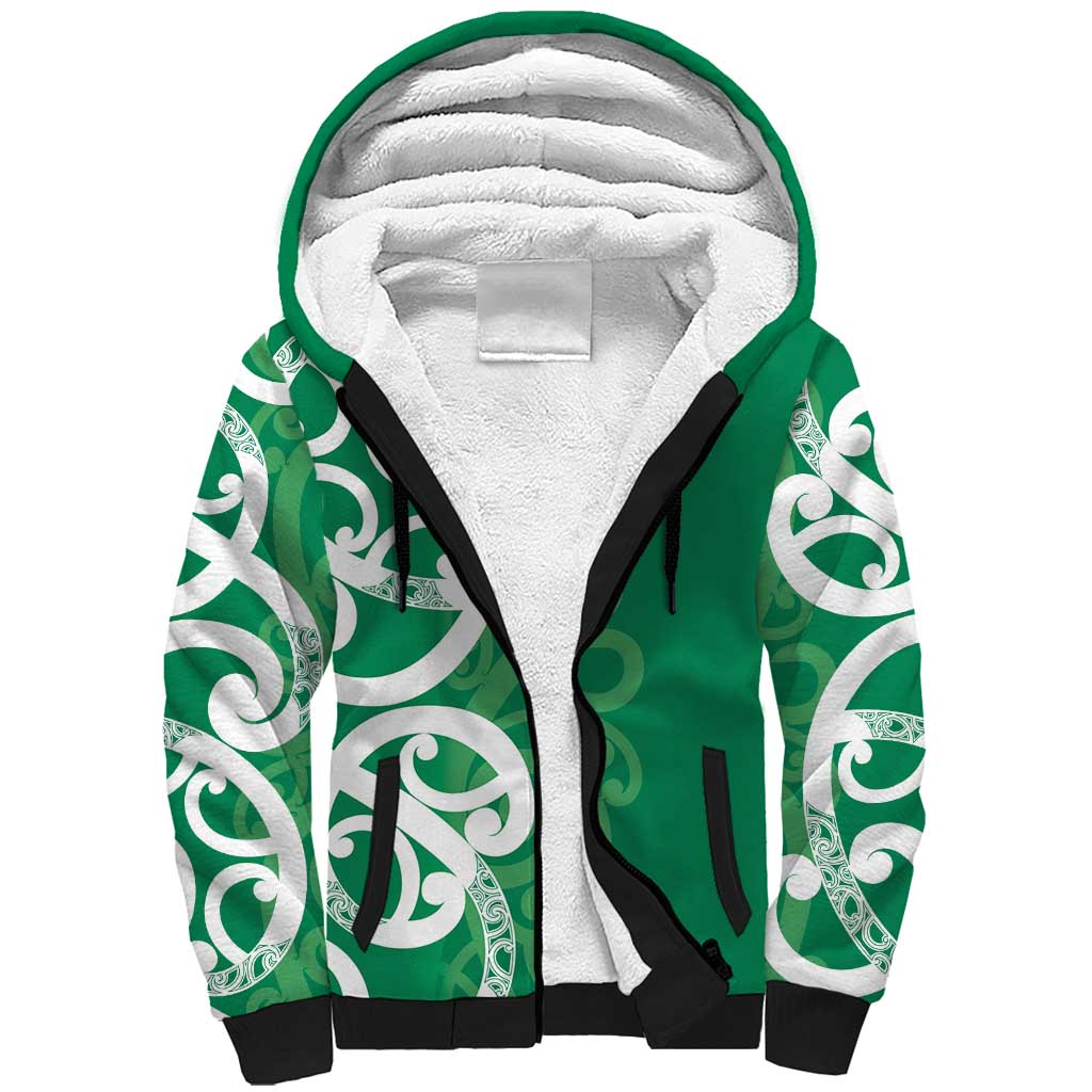 Pounamu Green Maori Sherpa Hoodie Koru Kowhaiwhai - Polynesian Pride