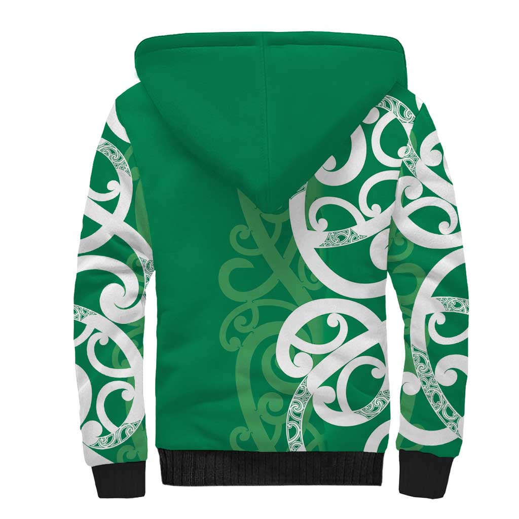 Pounamu Green Maori Sherpa Hoodie Koru Kowhaiwhai - Polynesian Pride