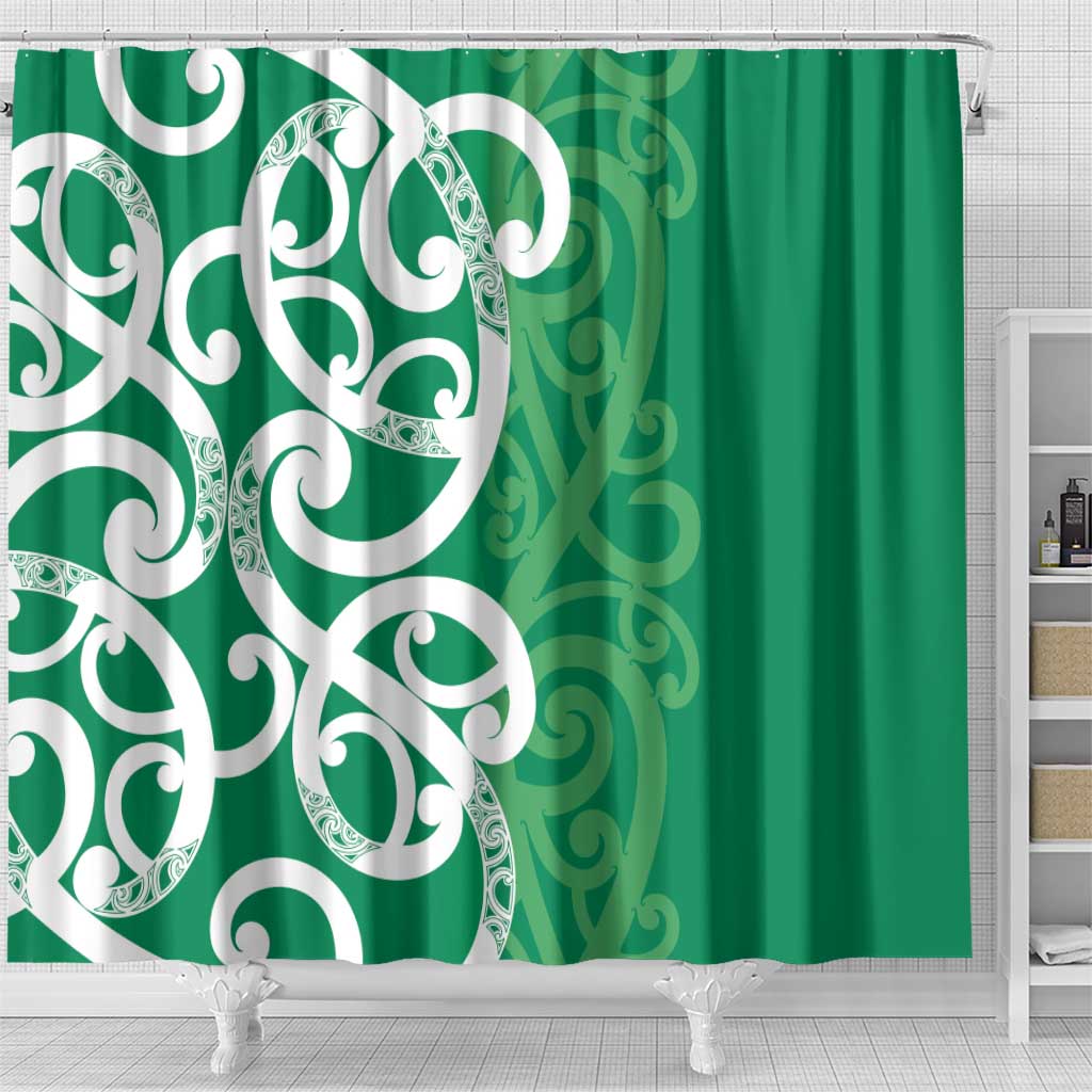 Pounamu Green Maori Shower Curtain Koru Kowhaiwhai LT7 - Polynesian Pride