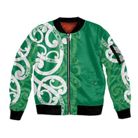 Pounamu Green Maori Sleeve Zip Bomber Jacket Koru Kowhaiwhai LT7 Unisex Green - Polynesian Pride