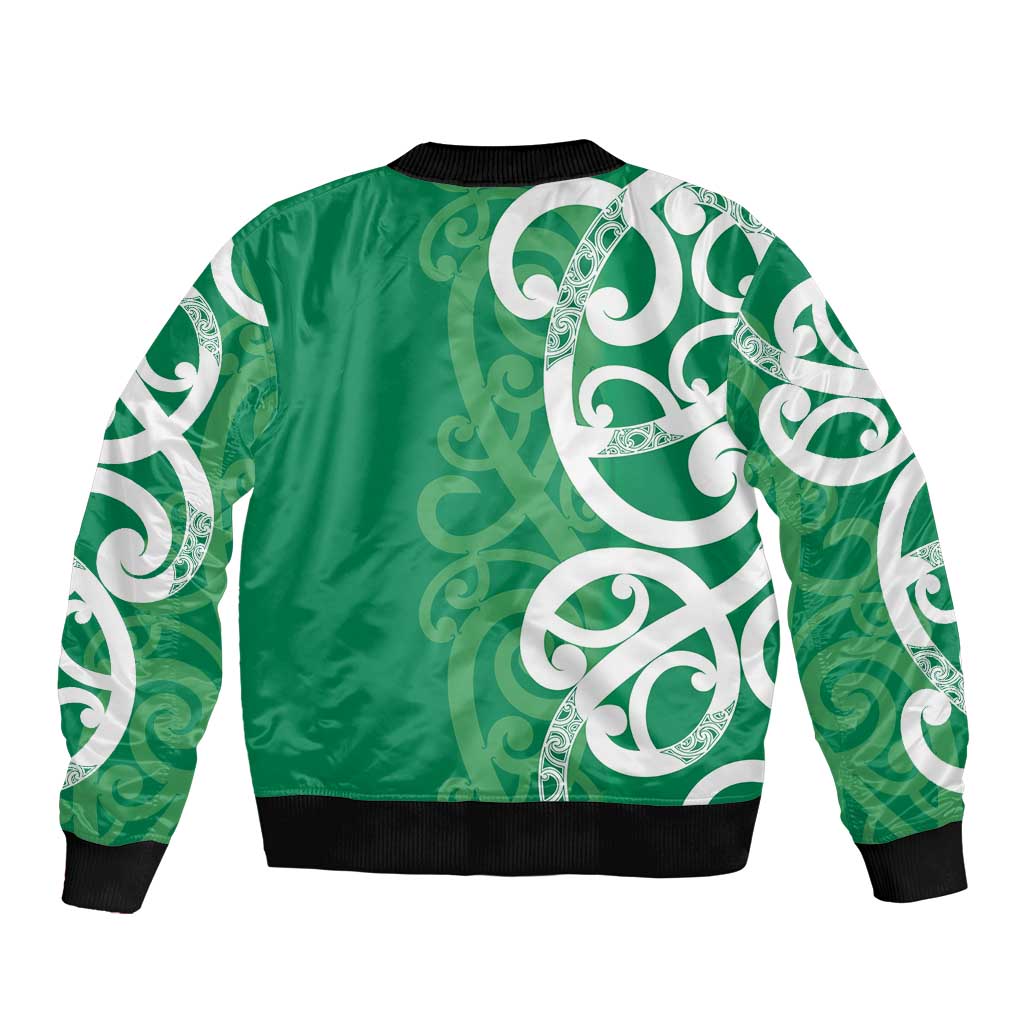 Pounamu Green Maori Sleeve Zip Bomber Jacket Koru Kowhaiwhai LT7 - Polynesian Pride