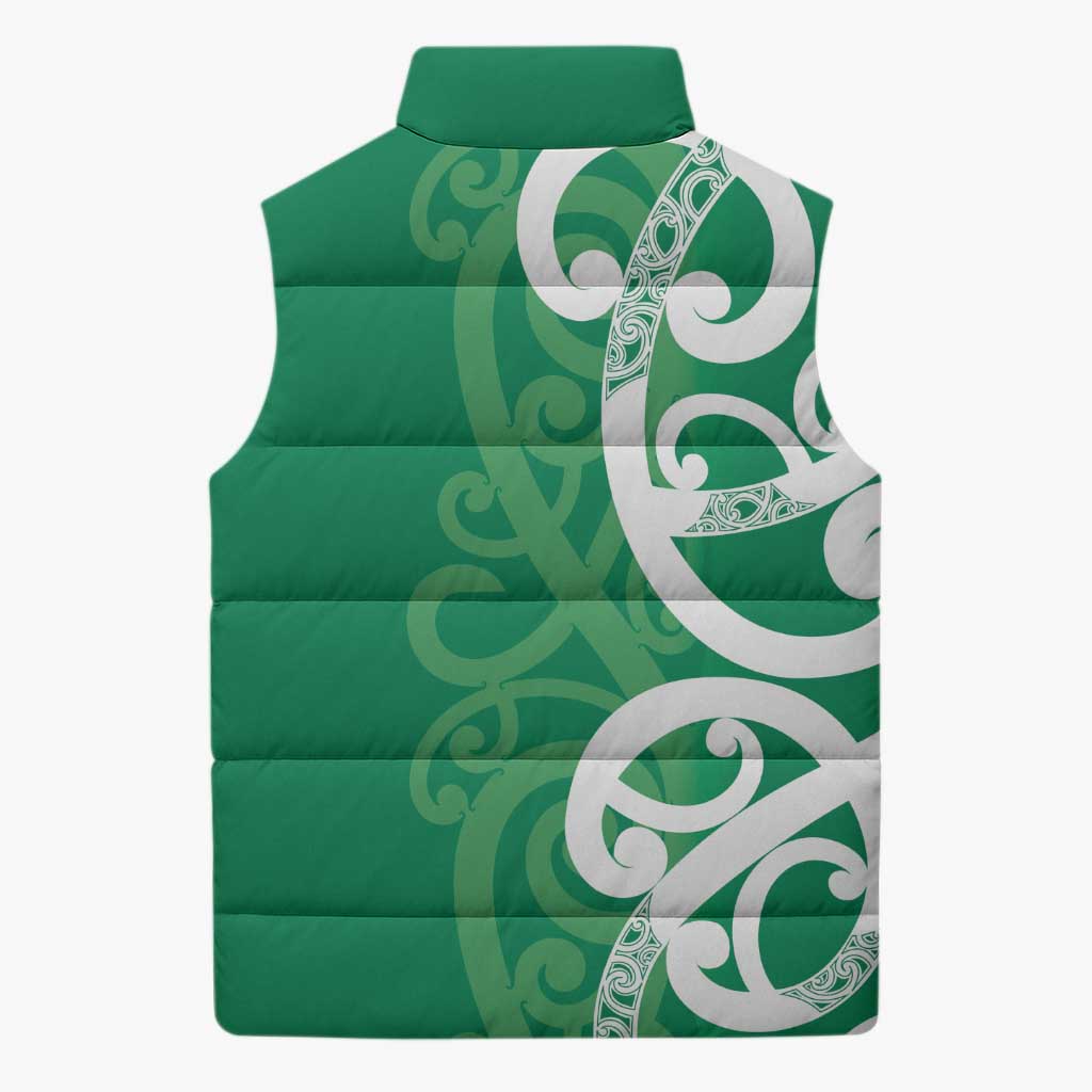 Pounamu Green Maori Sleeveless Puffer Jacket Koru Kowhaiwhai LT7 - Polynesian Pride