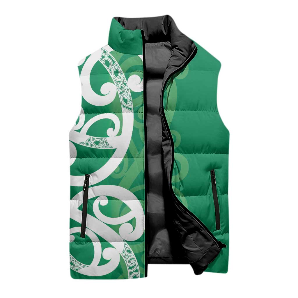 Pounamu Green Maori Sleeveless Puffer Jacket Koru Kowhaiwhai LT7 - Polynesian Pride