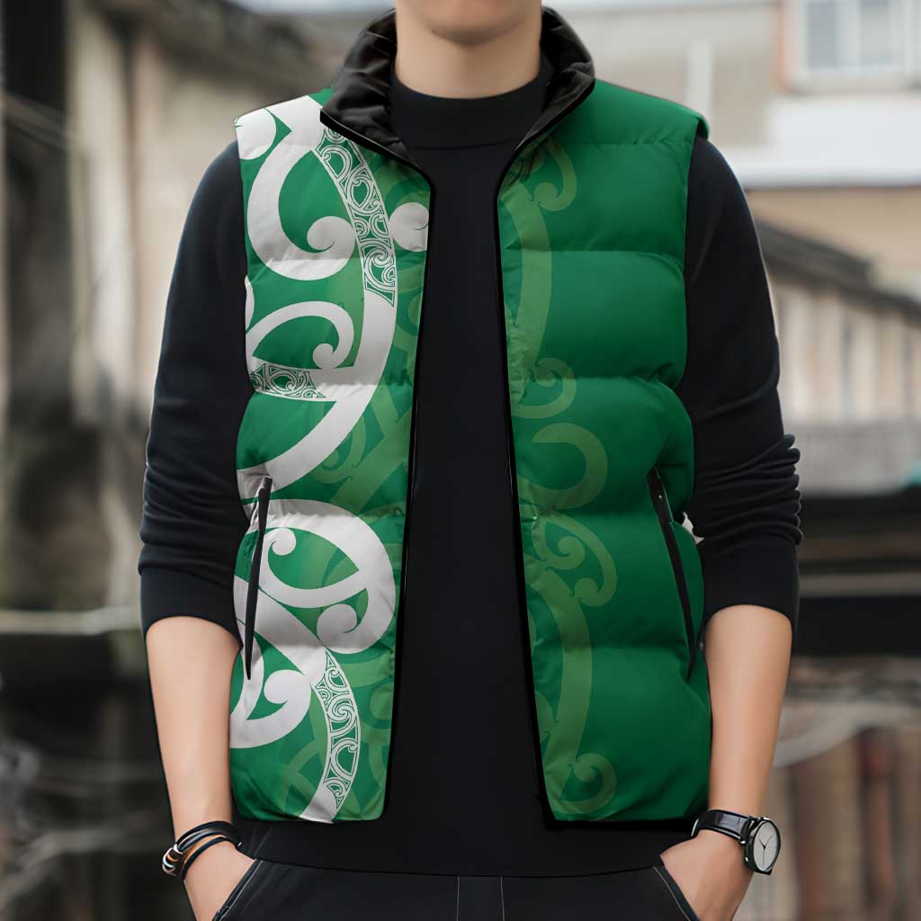 Pounamu Green Maori Sleeveless Puffer Jacket Koru Kowhaiwhai LT7 - Polynesian Pride
