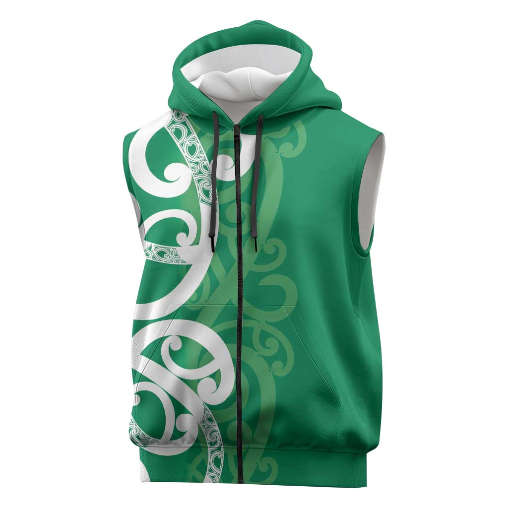 Pounamu Green Maori Sleeveless Zip Hoodie Koru Kowhaiwhai LT7 Green - Polynesian Pride