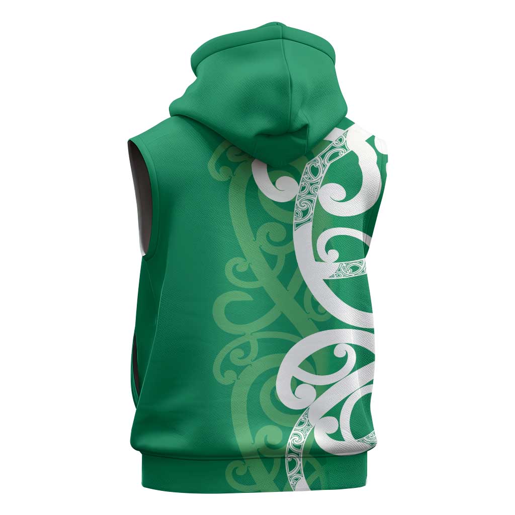 Pounamu Green Maori Sleeveless Zip Hoodie Koru Kowhaiwhai LT7 - Polynesian Pride
