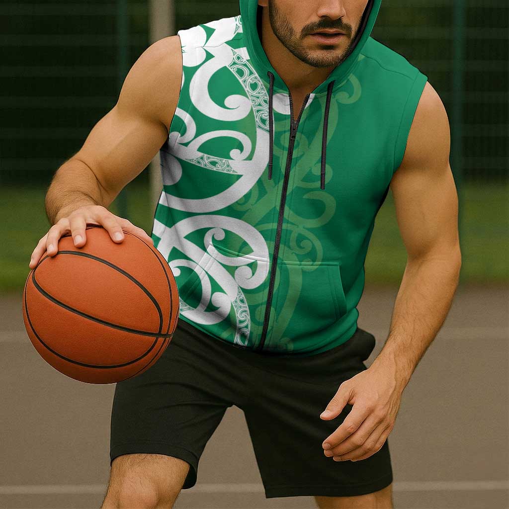 Pounamu Green Maori Sleeveless Zip Hoodie Koru Kowhaiwhai LT7 - Polynesian Pride