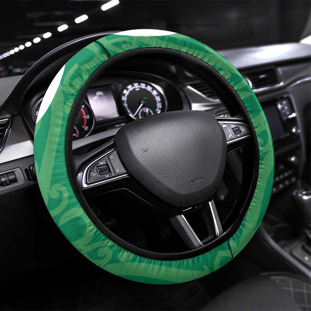 Pounamu Green Maori Steering Wheel Cover Koru Kowhaiwhai LT7 Universal Fit Green - Polynesian Pride