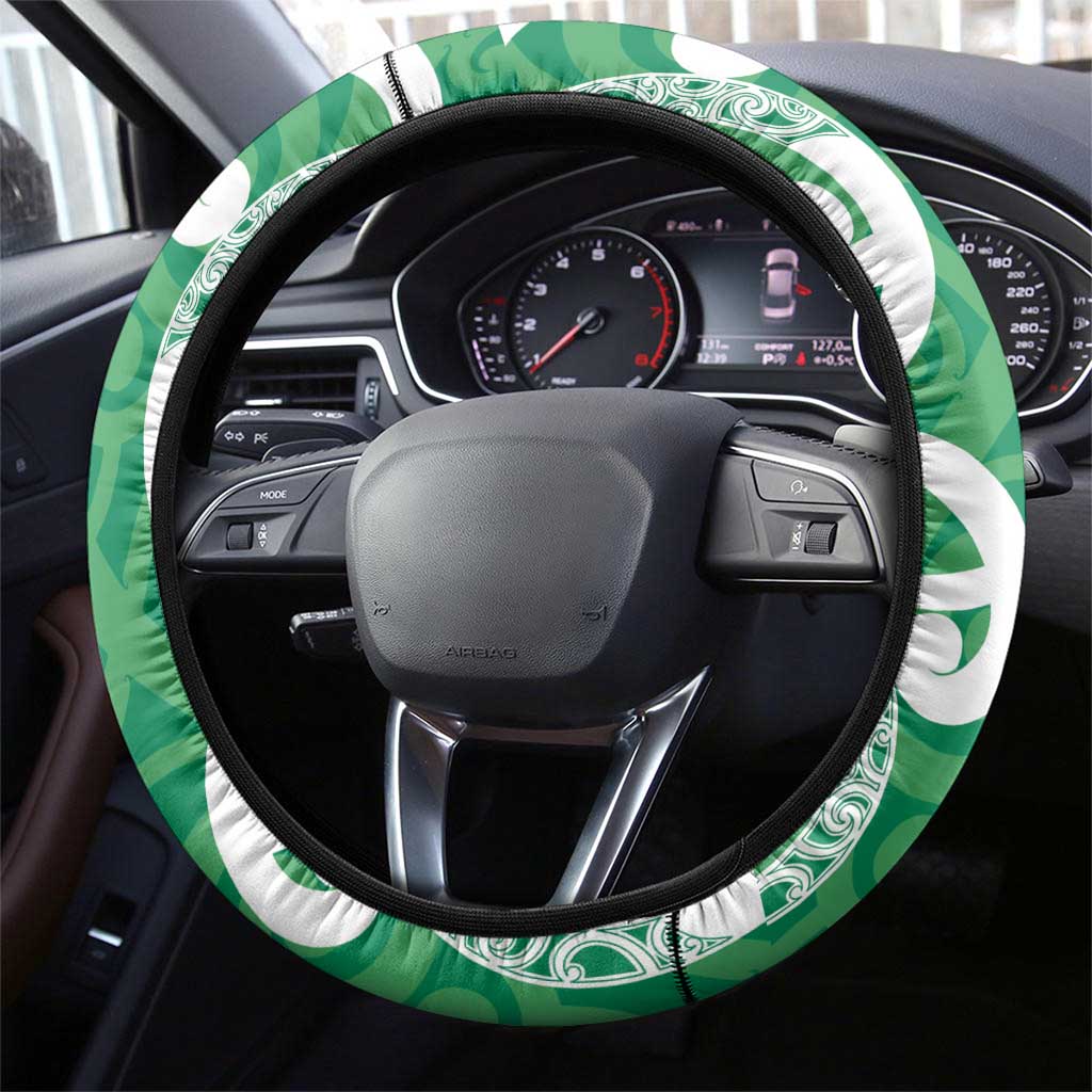 Pounamu Green Maori Steering Wheel Cover Koru Kowhaiwhai LT7 - Polynesian Pride