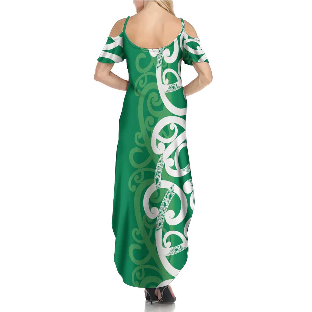 Pounamu Green Maori Summer Maxi Dress Koru Kowhaiwhai LT7 - Polynesian Pride