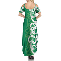 Pounamu Green Maori Summer Maxi Dress Koru Kowhaiwhai LT7 - Polynesian Pride