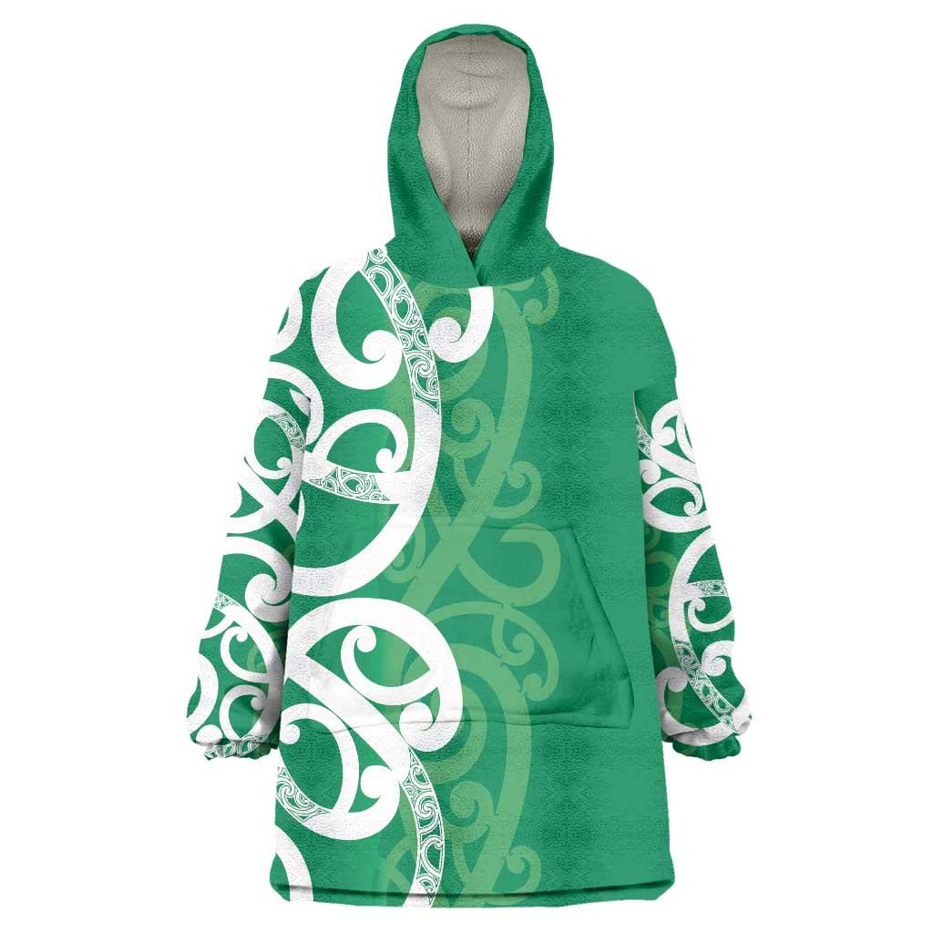Pounamu Green Maori Wearable Blanket Hoodie Koru Kowhaiwhai LT7 One Size Green - Polynesian Pride