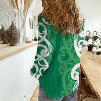 Pounamu Green Maori Women Casual Shirt Koru Kowhaiwhai - Polynesian Pride