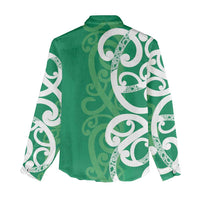 Pounamu Green Maori Women Casual Shirt Koru Kowhaiwhai - Polynesian Pride