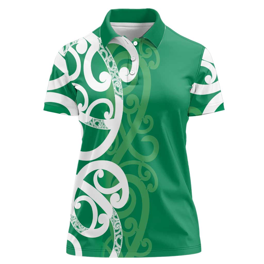 Pounamu Green Maori Women Polo Shirt Koru Kowhaiwhai LT7 Female Green - Polynesian Pride