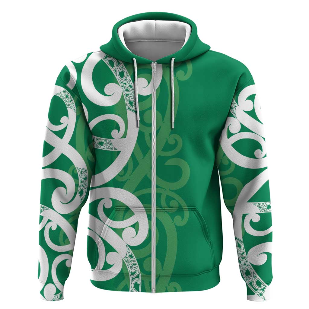 Pounamu Green Maori Zip Hoodie Koru Kowhaiwhai - Polynesian Pride