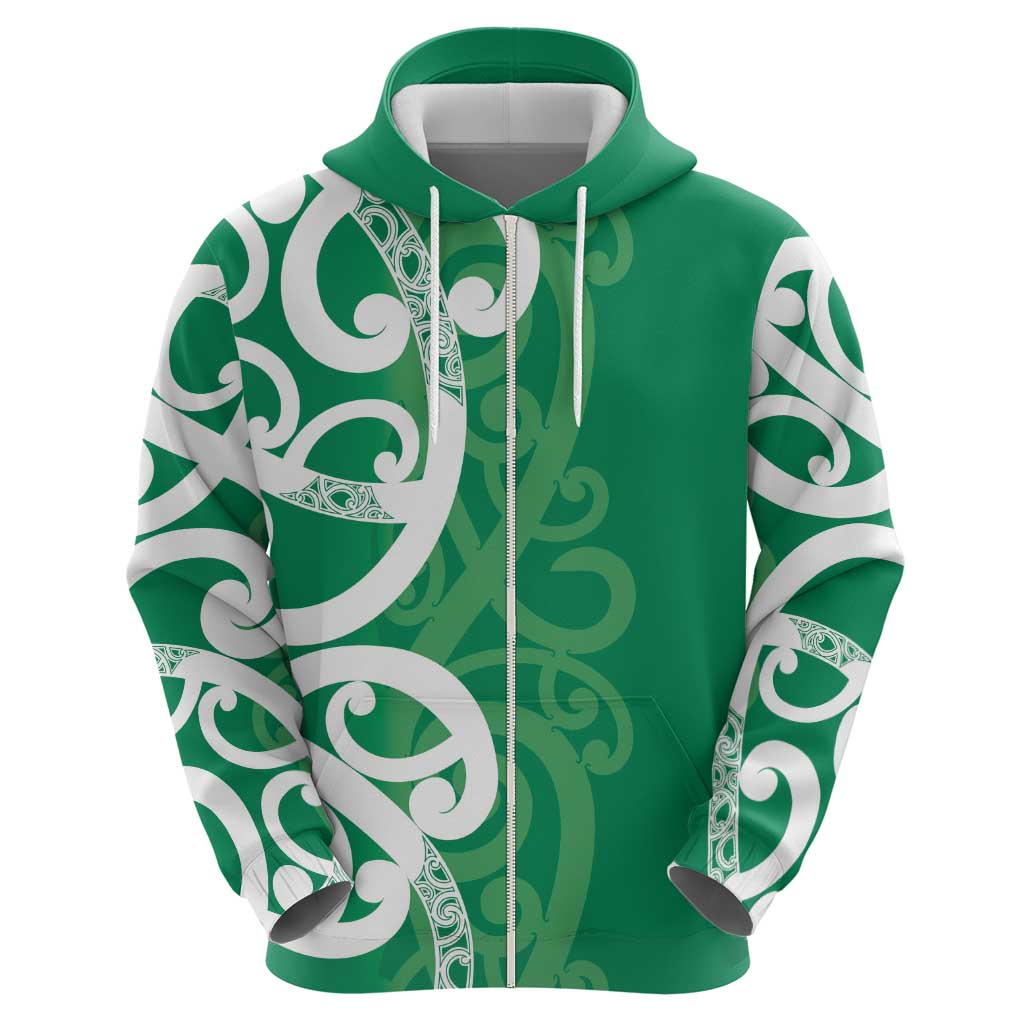 Pounamu Green Maori Zip Hoodie Koru Kowhaiwhai LT7 - Polynesian Pride