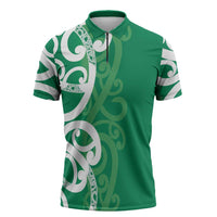 Pounamu Green Maori Zipper Polo Shirt Koru Kowhaiwhai LT7 Green - Polynesian Pride