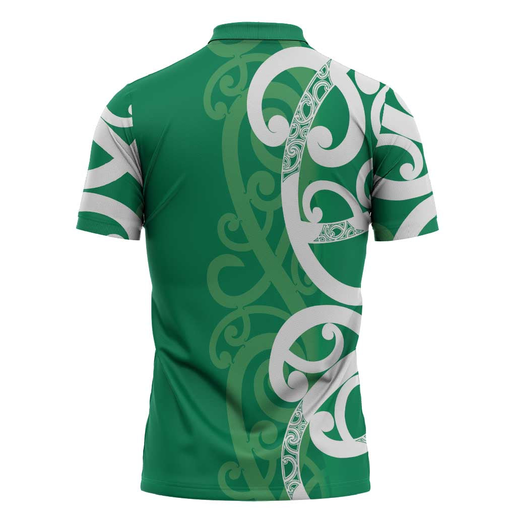 Pounamu Green Maori Zipper Polo Shirt Koru Kowhaiwhai LT7 - Polynesian Pride