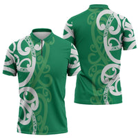 Pounamu Green Maori Zipper Polo Shirt Koru Kowhaiwhai LT7 - Polynesian Pride