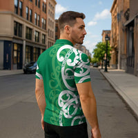 Pounamu Green Maori Zipper Polo Shirt Koru Kowhaiwhai LT7 - Polynesian Pride