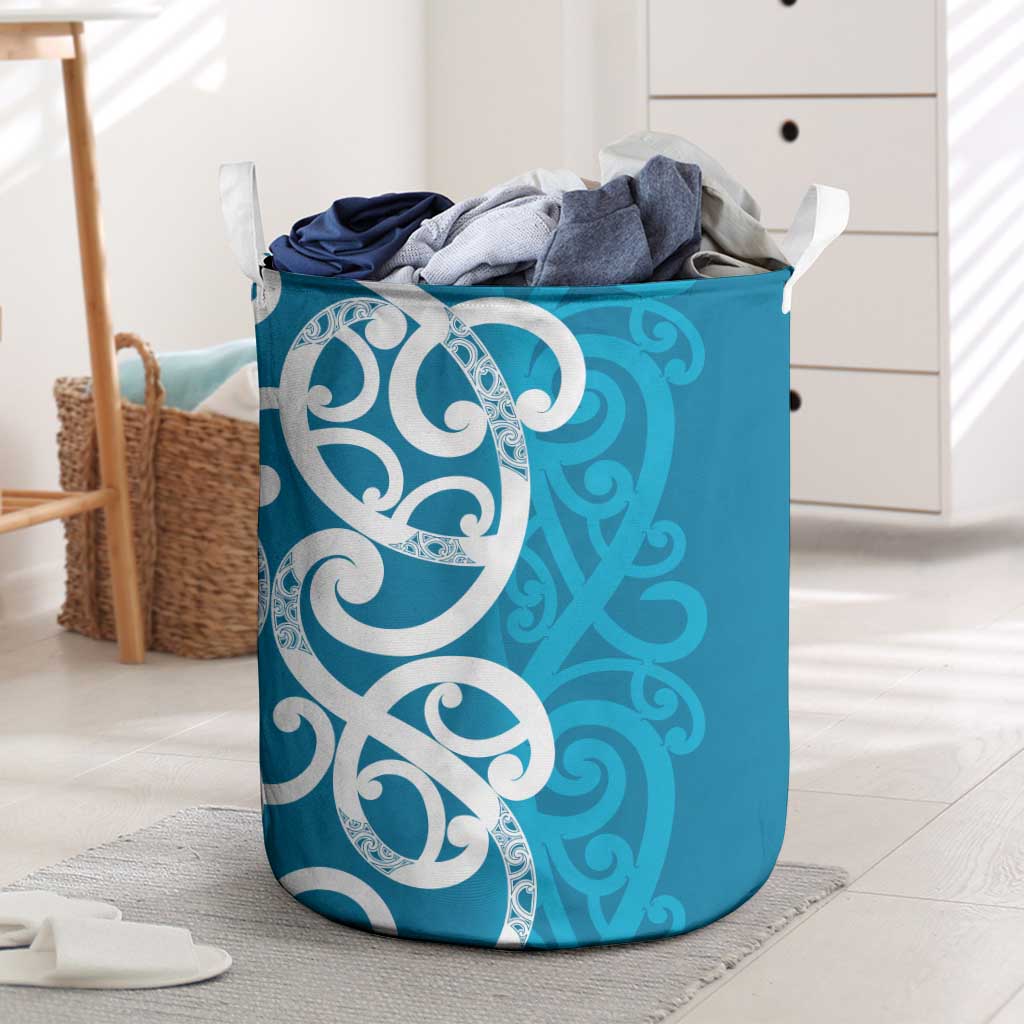 Azure Blue Maori Laundry Basket Koru Kowhaiwhai - Polynesian Pride