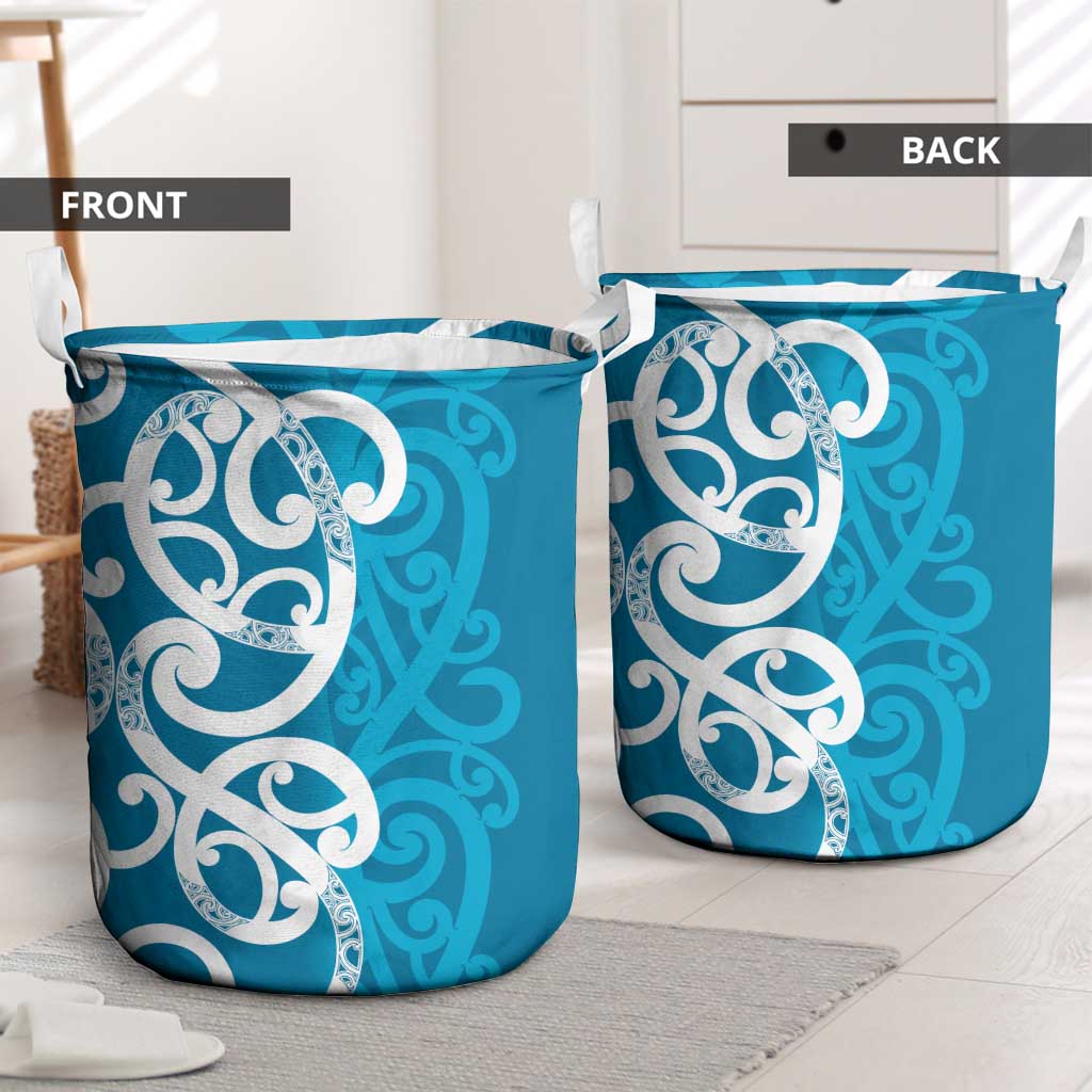 Azure Blue Maori Laundry Basket Koru Kowhaiwhai - Polynesian Pride