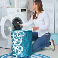 Azure Blue Maori Laundry Basket Koru Kowhaiwhai - Polynesian Pride