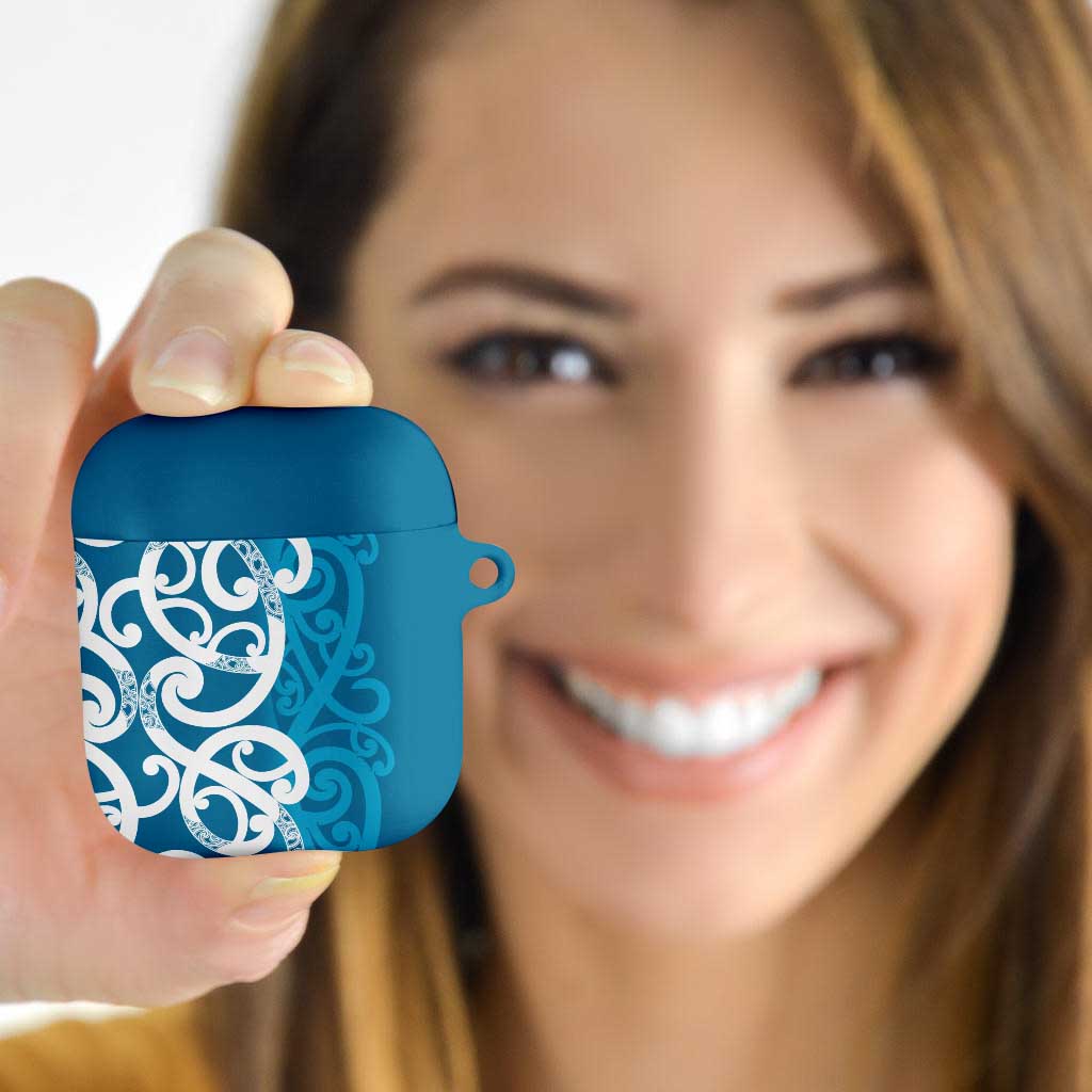 Azure Blue Maori AirPods Case Koru Kowhaiwhai LT7 - Polynesian Pride