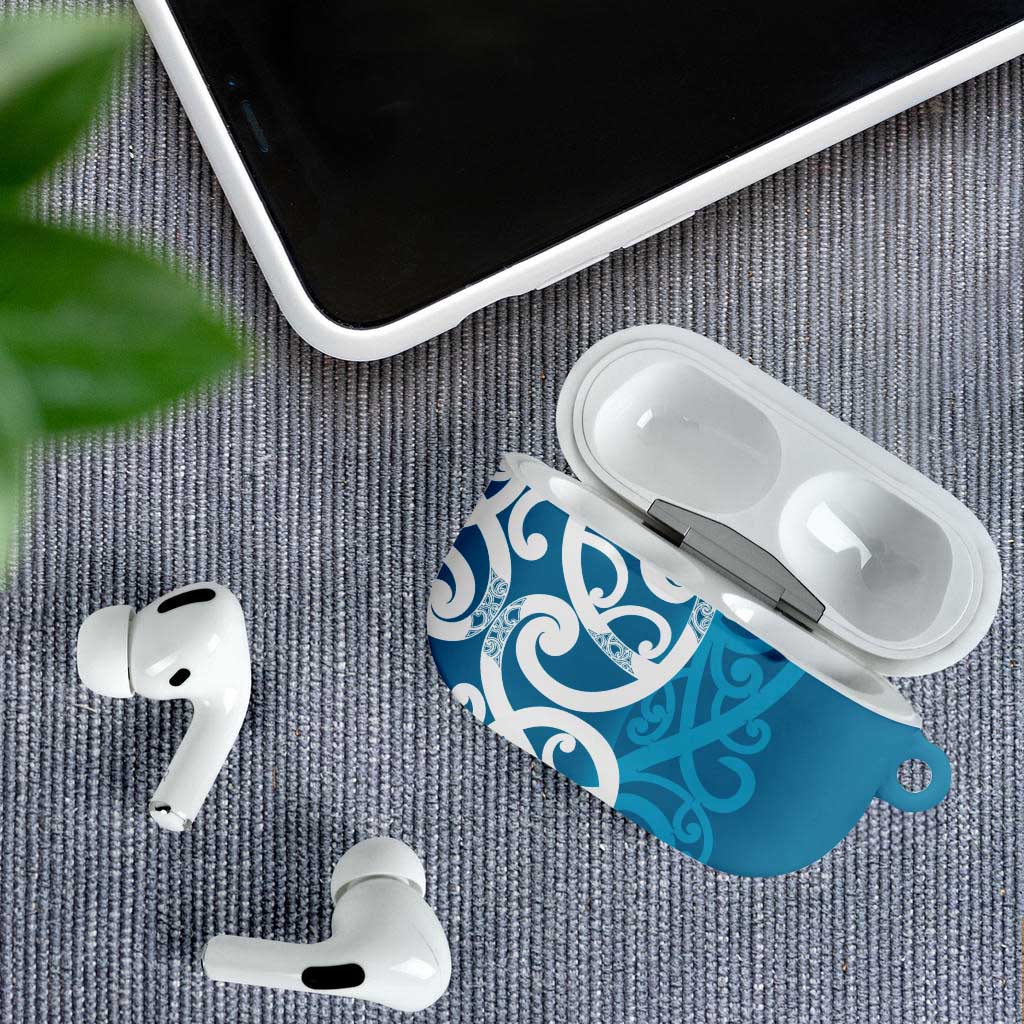 Azure Blue Maori AirPods Case Koru Kowhaiwhai LT7 - Polynesian Pride