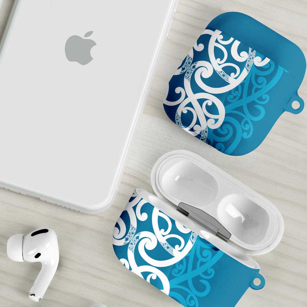 Azure Blue Maori AirPods Case Koru Kowhaiwhai LT7 - Polynesian Pride