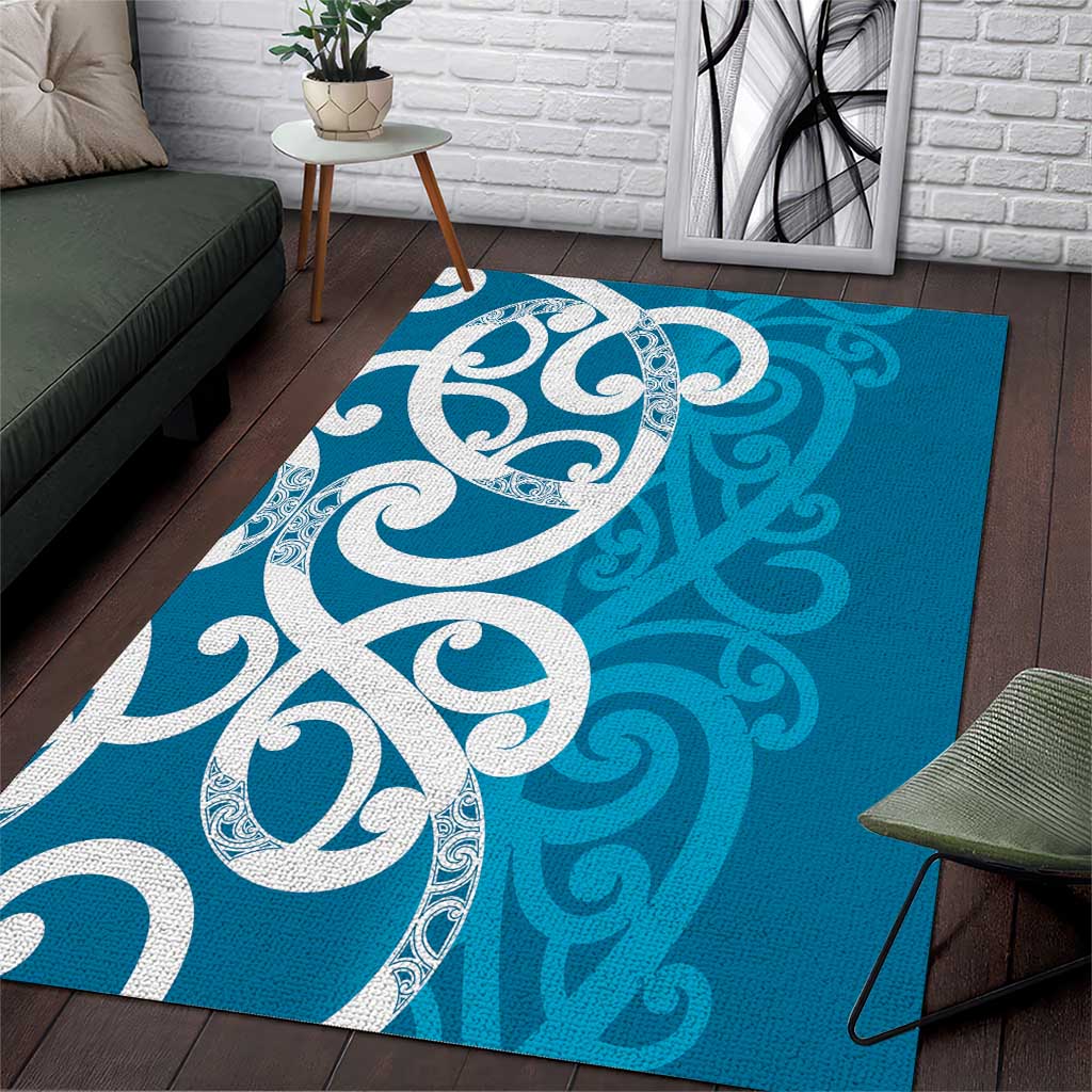 Azure Blue Maori Area Rug Koru Kowhaiwhai - Polynesian Pride