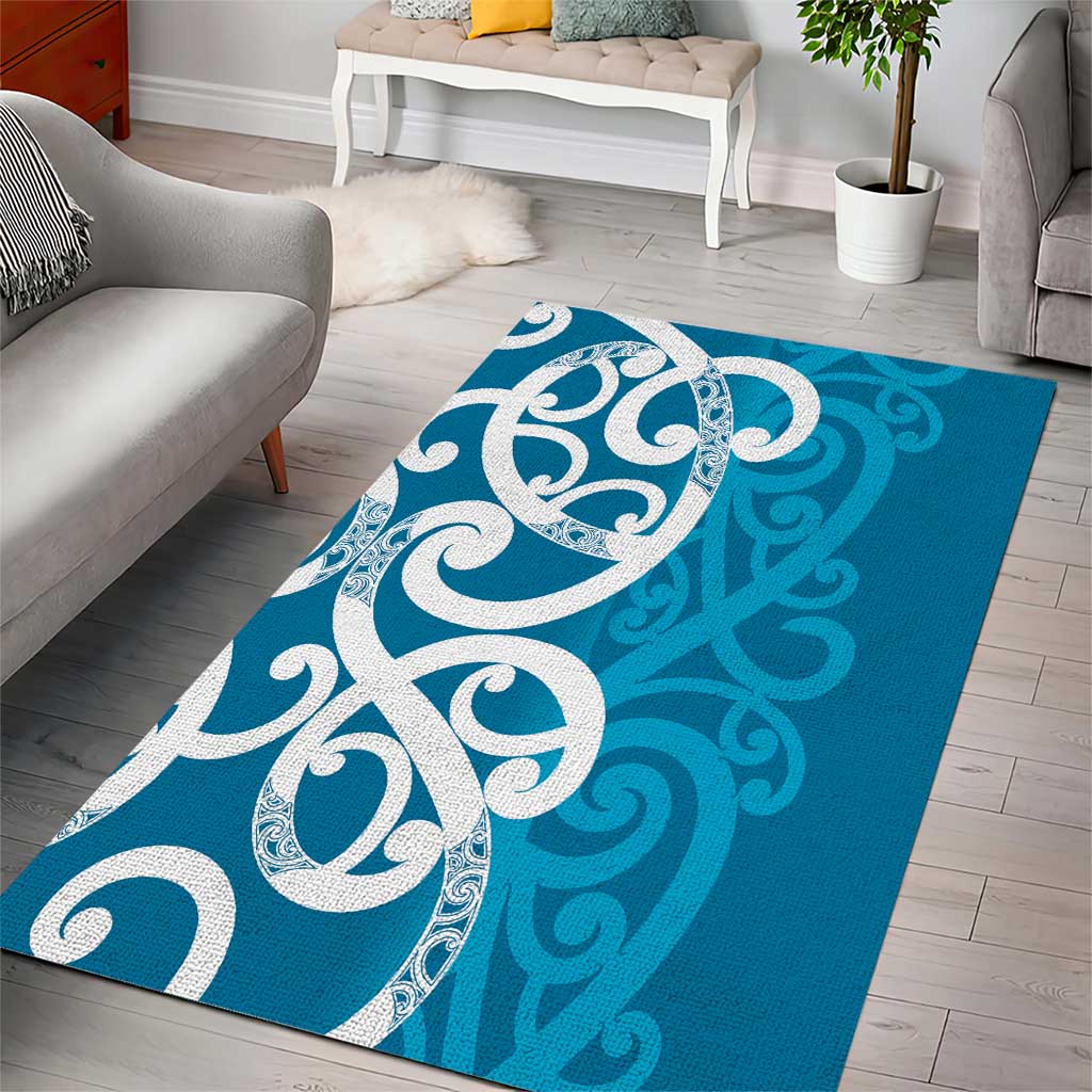 Azure Blue Maori Area Rug Koru Kowhaiwhai - Polynesian Pride