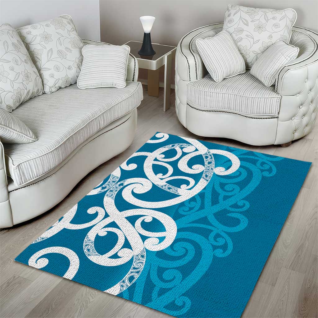 Azure Blue Maori Area Rug Koru Kowhaiwhai - Polynesian Pride