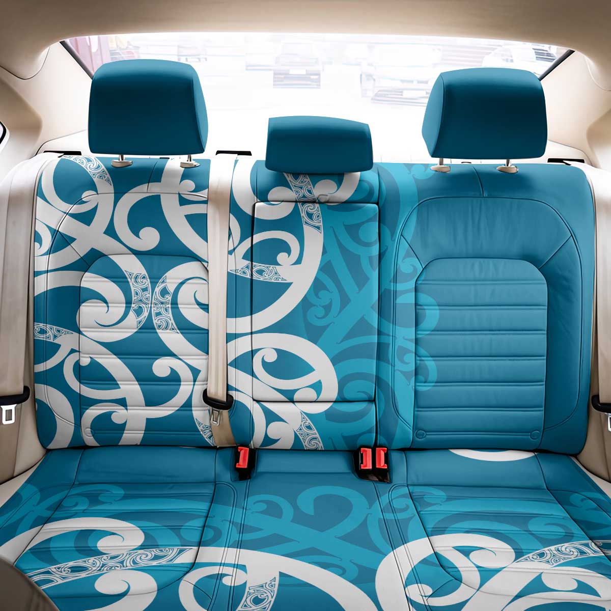 Azure Blue Maori Back Car Seat Cover Koru Kowhaiwhai LT7 - Polynesian Pride