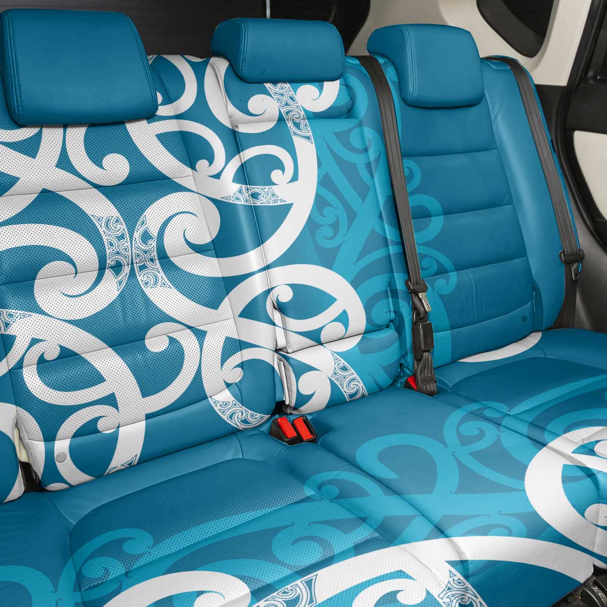 Azure Blue Maori Back Car Seat Cover Koru Kowhaiwhai LT7 - Polynesian Pride