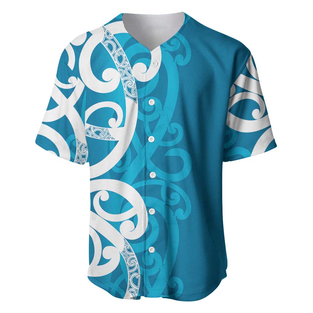 Azure Blue Maori Baseball Jersey Koru Kowhaiwhai LT7 Blue - Polynesian Pride