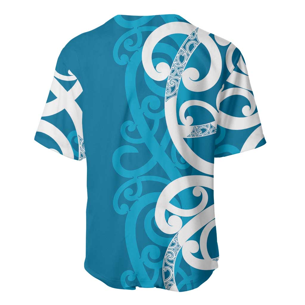 Azure Blue Maori Baseball Jersey Koru Kowhaiwhai LT7 - Polynesian Pride