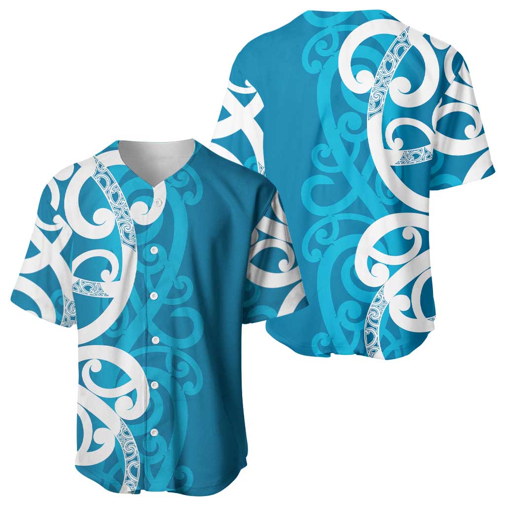 Azure Blue Maori Baseball Jersey Koru Kowhaiwhai LT7 - Polynesian Pride