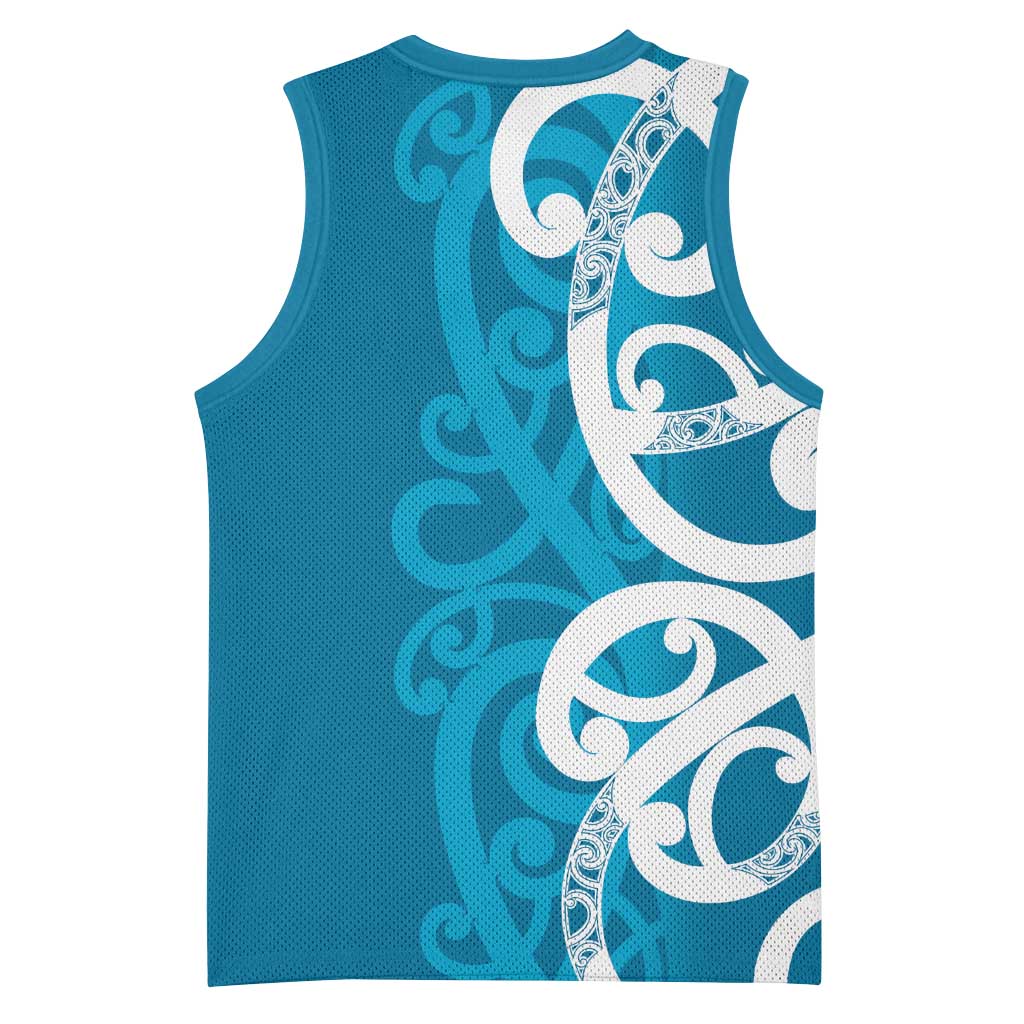 Azure Blue Maori Basketball Jersey Koru Kowhaiwhai - Polynesian Pride