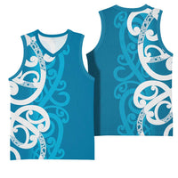 Azure Blue Maori Basketball Jersey Koru Kowhaiwhai - Polynesian Pride