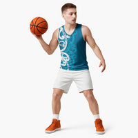 Azure Blue Maori Basketball Jersey Koru Kowhaiwhai - Polynesian Pride