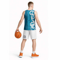Azure Blue Maori Basketball Jersey Koru Kowhaiwhai - Polynesian Pride