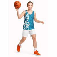 Azure Blue Maori Basketball Jersey Koru Kowhaiwhai - Polynesian Pride