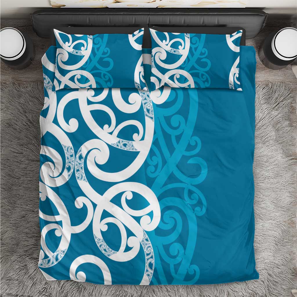 Azure Blue Maori Bedding Set Koru Kowhaiwhai LT7 Blue - Polynesian Pride