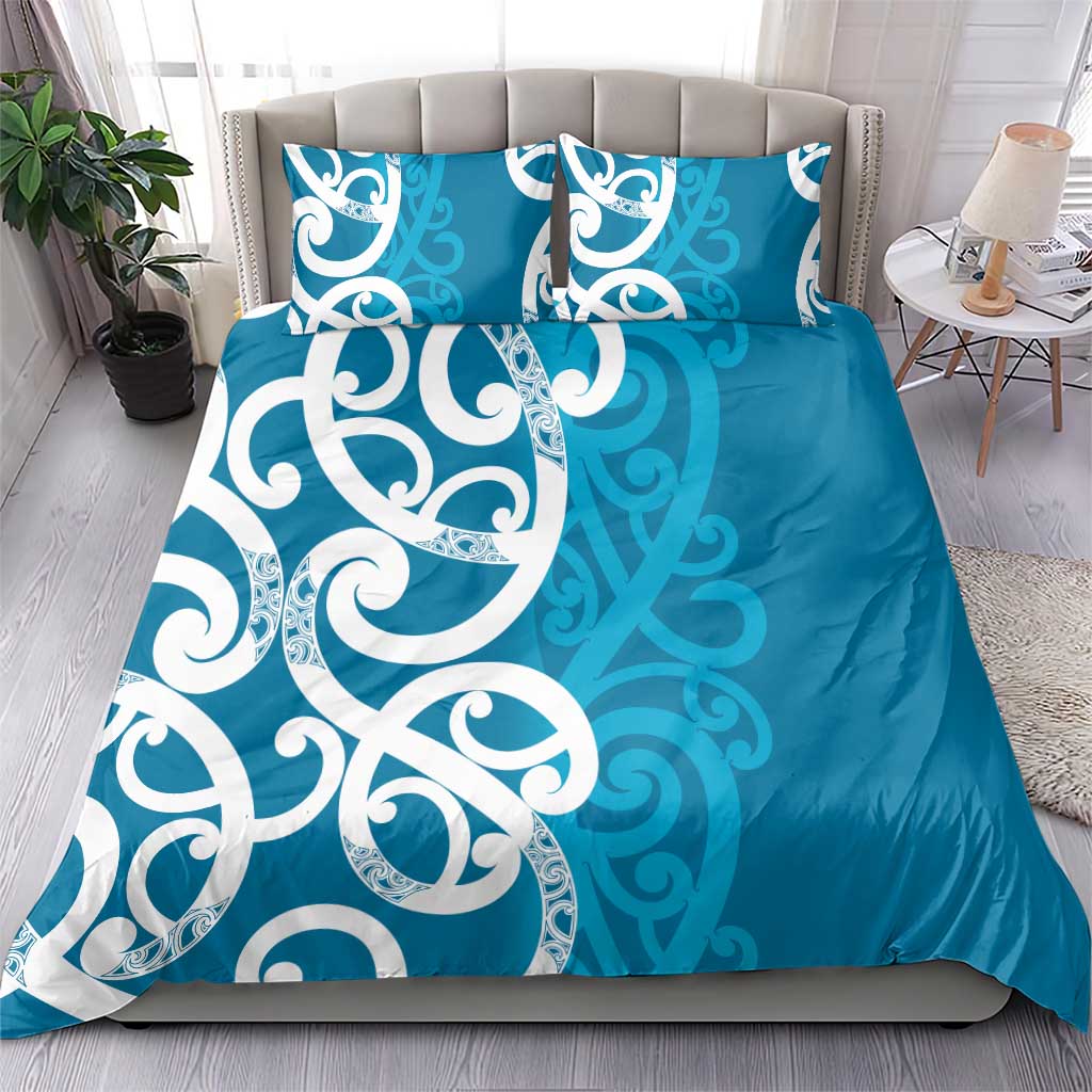 Azure Blue Maori Bedding Set Koru Kowhaiwhai LT7 - Polynesian Pride